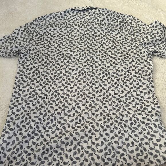Ted Baker London Shirt Mens Size 7 Medium Short Sleeve Cotton Paisley Blk/White - Picture 3 of 6